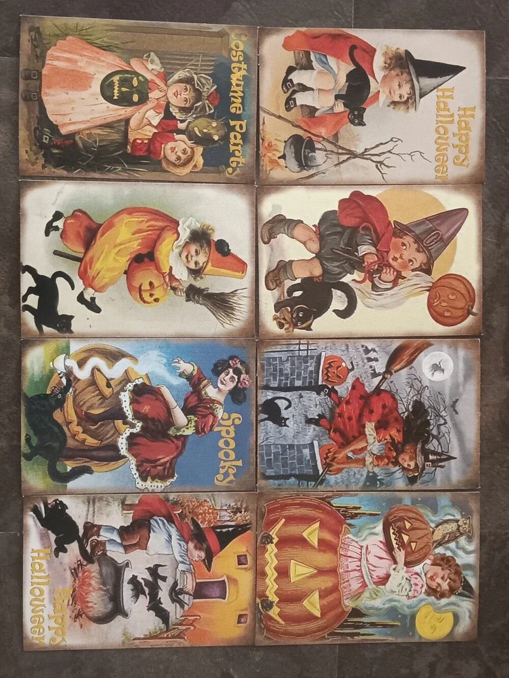 Halloween Postcard Lot Of 8, Vintage Inspired Art 4x6, Pumpkin Witchy Note Cards